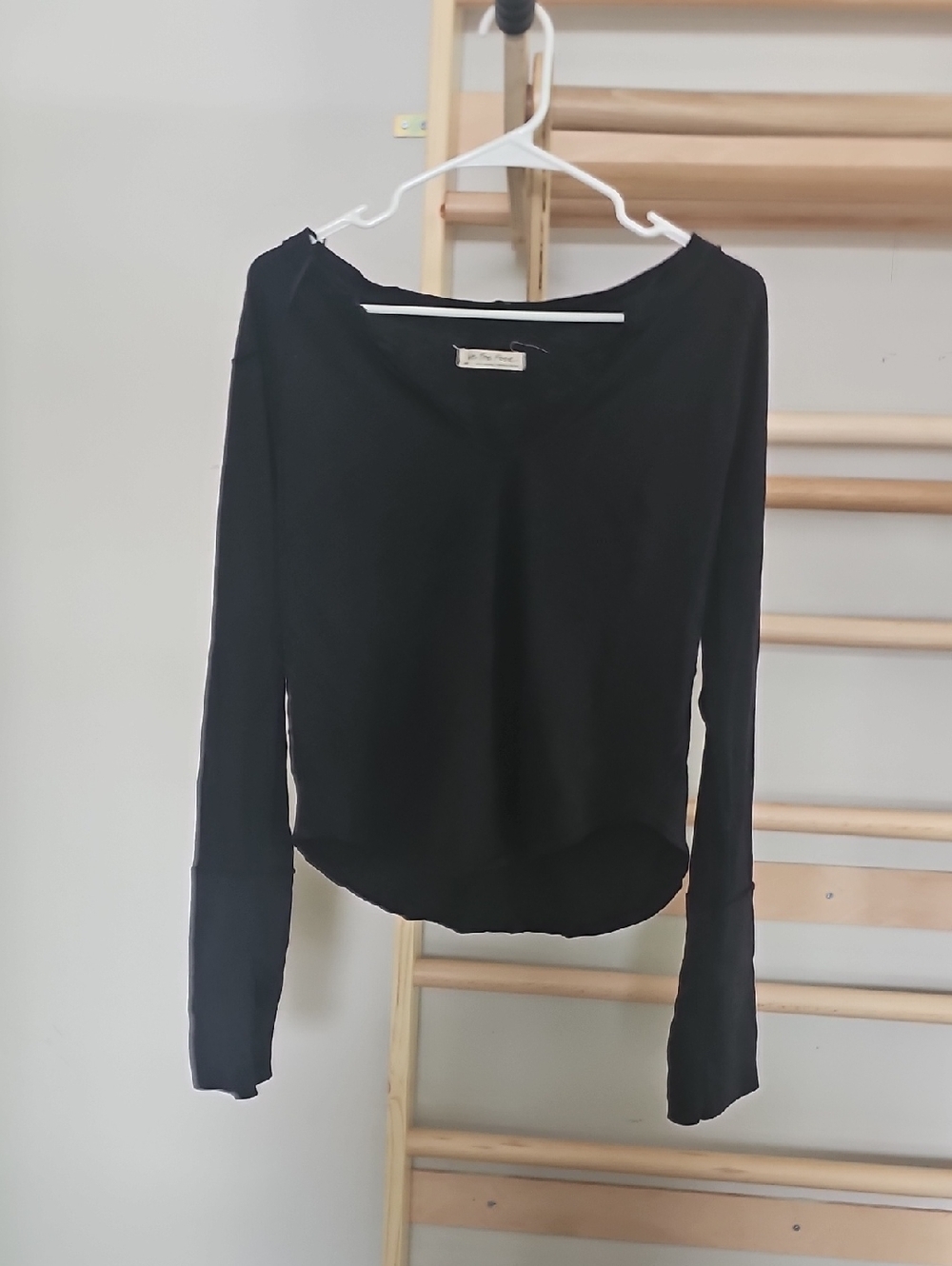 We The Free Black Long Sleeve Boatneck Top